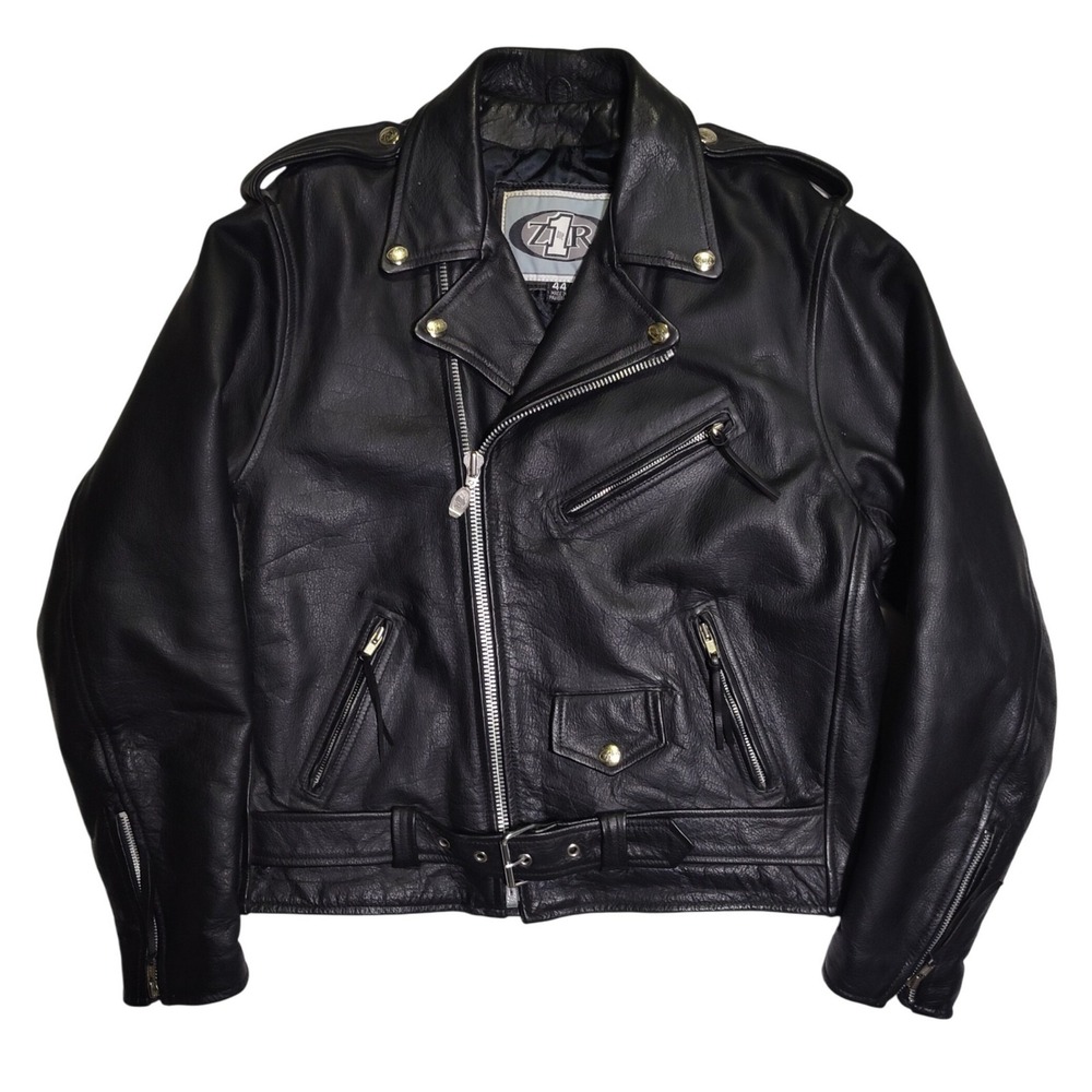 Vintage Z1R Leather Jacket Men's Size 44 (Large) Black Zips Biker Motorcycle